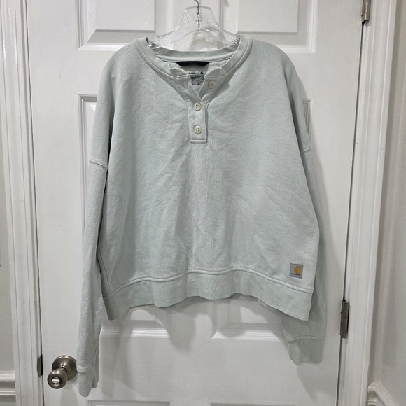 Carhartt Women's TENCEL Loose Fit French Terry Henley Sweatshirt - Light Blue L - Picture 3 of 7